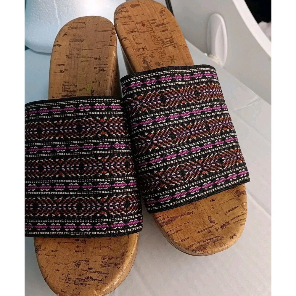 Montego Bay Club Sz 5.5 O'Malley‎ Women Cork Wedge Heel Boho Slide Sandals